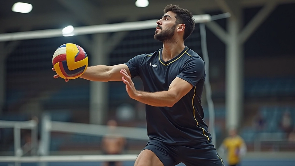 Volleyball player performing a professional defensive move on the court