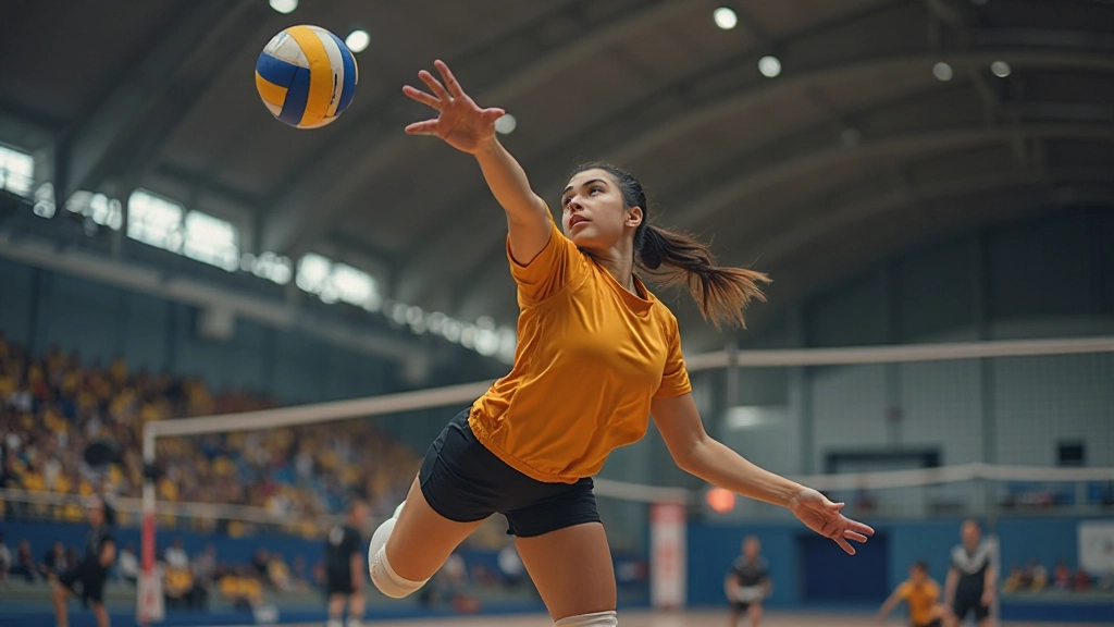 Volleyball player making a powerful attacking move with a high jump